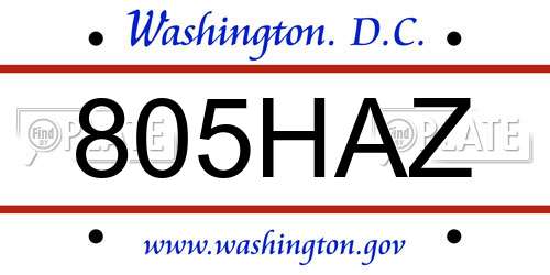 805HAZ District Of Columbia License Plate