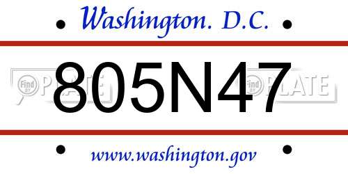 805N47 District Of Columbia License Plate