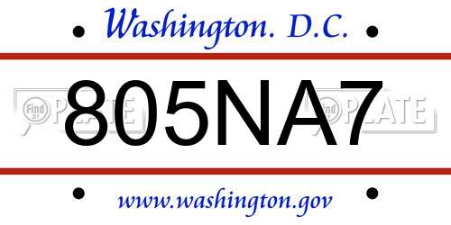 805NA7 District Of Columbia License Plate