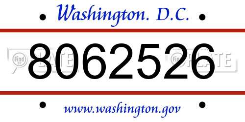8062526 District Of Columbia License Plate