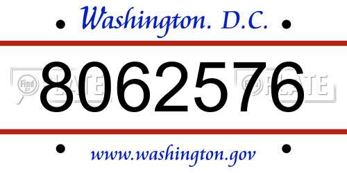 8062576 District Of Columbia License Plate