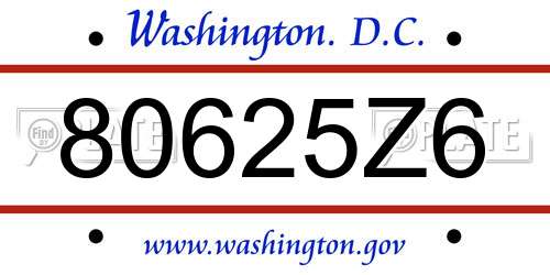 80625Z6 District Of Columbia License Plate
