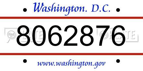 8062876 District Of Columbia License Plate