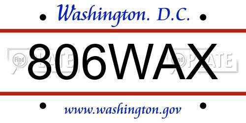806WAX District Of Columbia License Plate