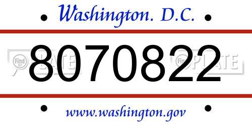 8070822 District Of Columbia License Plate
