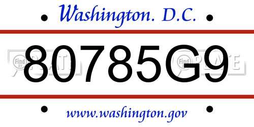 80785G9 District Of Columbia License Plate