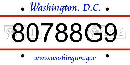 80788G9 District Of Columbia License Plate