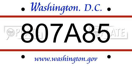 807A85 District Of Columbia License Plate