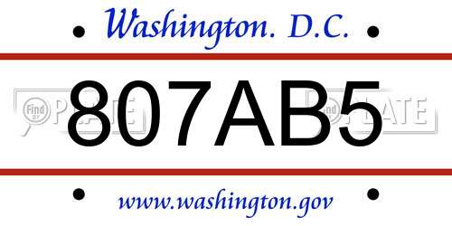807AB5 District Of Columbia License Plate
