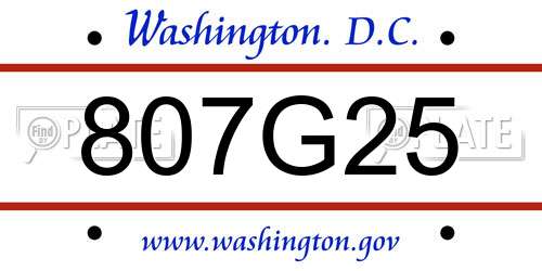 807G25 District Of Columbia License Plate