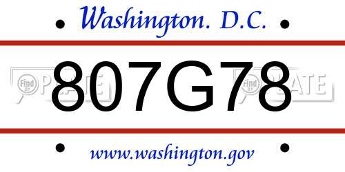 807G78 District Of Columbia License Plate