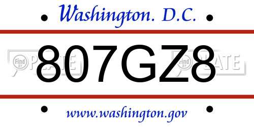 807GZ8 District Of Columbia License Plate