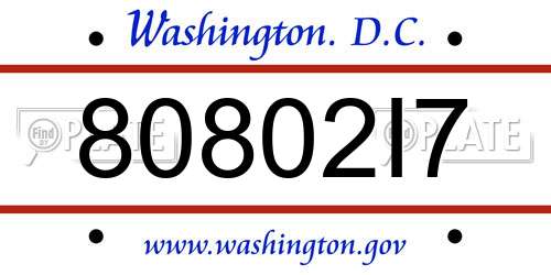80802I7 District Of Columbia License Plate