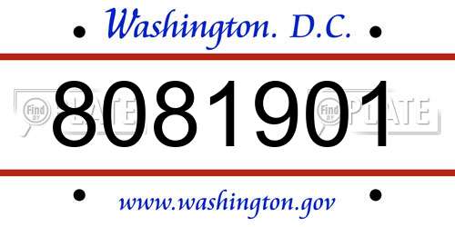 8081901 District Of Columbia License Plate