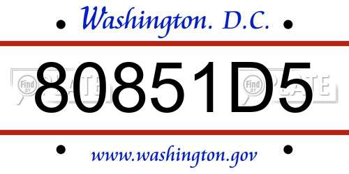 80851D5 District Of Columbia License Plate