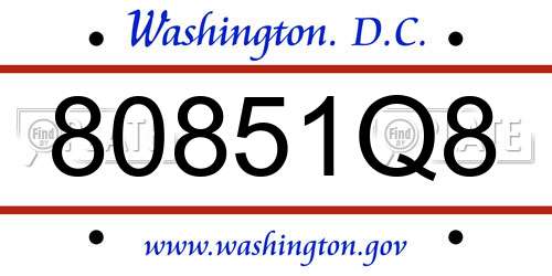 80851Q8 District Of Columbia License Plate
