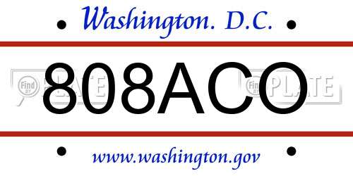 808ACO District Of Columbia License Plate