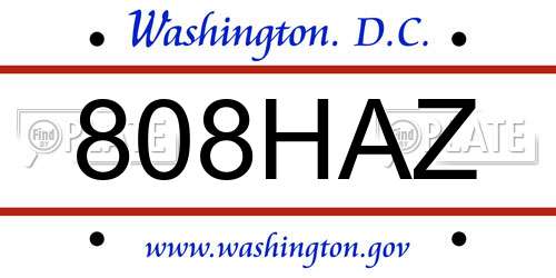 808HAZ District Of Columbia License Plate