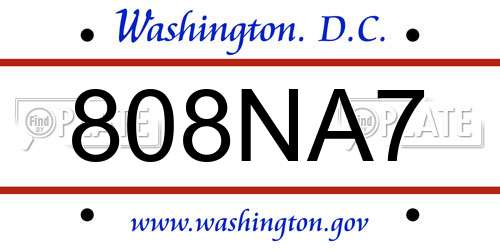 808NA7 District Of Columbia License Plate