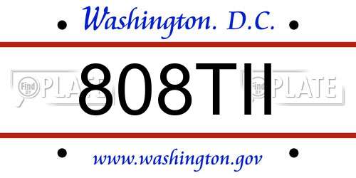 808TII District Of Columbia License Plate