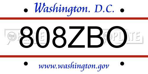 808ZBO District Of Columbia License Plate
