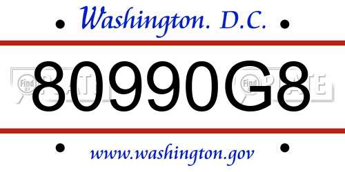 80990G8 District Of Columbia License Plate