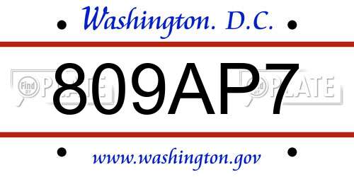 809AP7 District Of Columbia License Plate