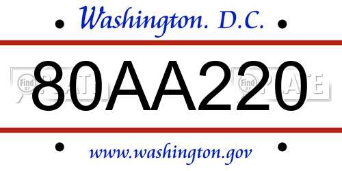 80AA220 District Of Columbia License Plate