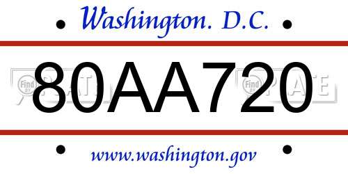 80AA720 District Of Columbia License Plate