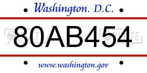 80AB454 District Of Columbia License Plate