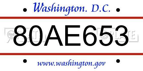 80AE653 District Of Columbia License Plate