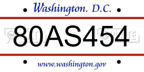 80AS454 District Of Columbia License Plate