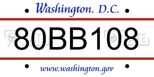 80BB108 District Of Columbia License Plate