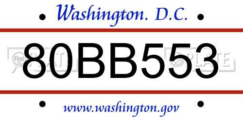 80BB553 District Of Columbia License Plate