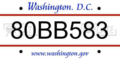 80BB583 District Of Columbia License Plate