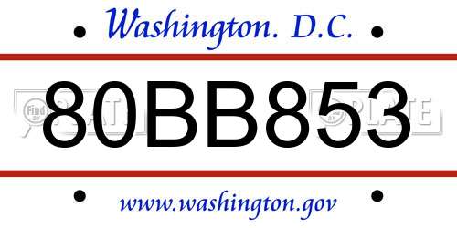 80BB853 District Of Columbia License Plate