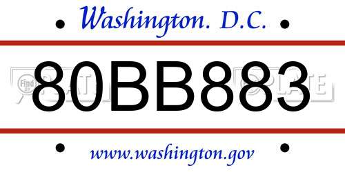 80BB883 District Of Columbia License Plate