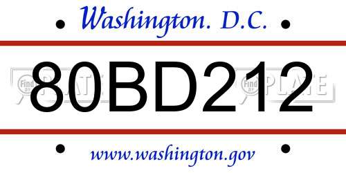 80BD212 District Of Columbia License Plate