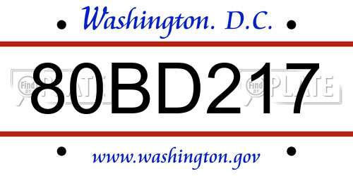 80BD217 District Of Columbia License Plate