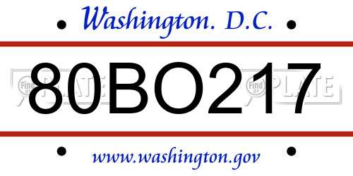80BO217 District Of Columbia License Plate