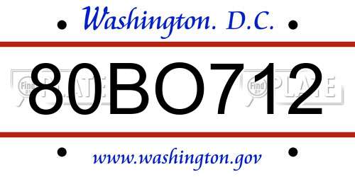 80BO712 District Of Columbia License Plate