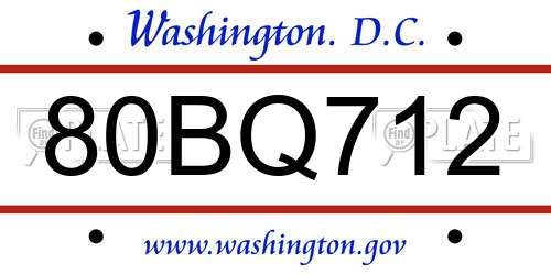 80BQ712 District Of Columbia License Plate