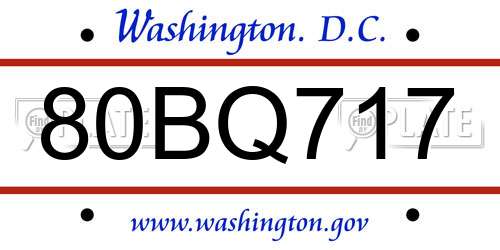 80BQ717 District Of Columbia License Plate