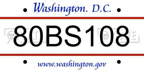 80BS108 District Of Columbia License Plate