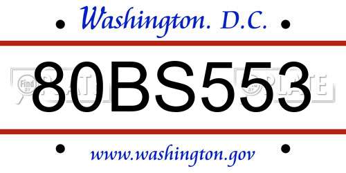 80BS553 District Of Columbia License Plate