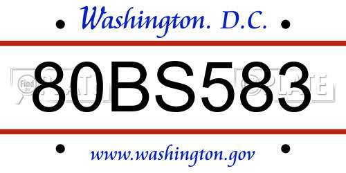 80BS583 District Of Columbia License Plate