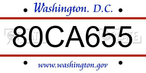 80CA655 District Of Columbia License Plate