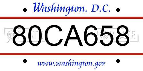 80CA658 District Of Columbia License Plate