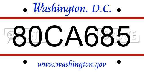 80CA685 District Of Columbia License Plate