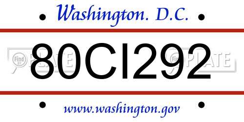 80CI292 District Of Columbia License Plate
